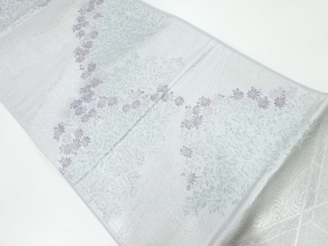 垣に草花模様織出し袋帯